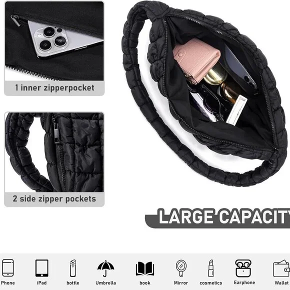 Puffer Bag Women Quilted Tote Large Water-Resistant Cotton Padded - Picture 5 of 9